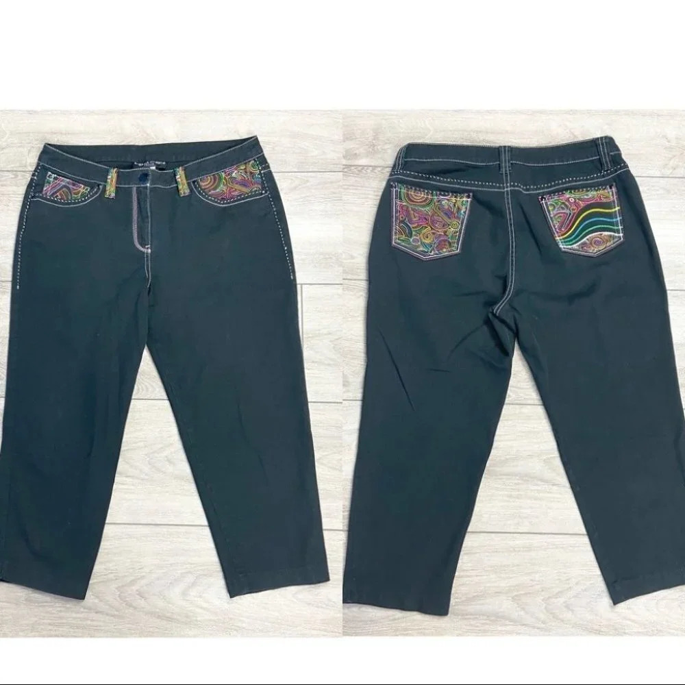 Bianca Nygard Colorful  Embroidery Boyfriend Cropped Jeans